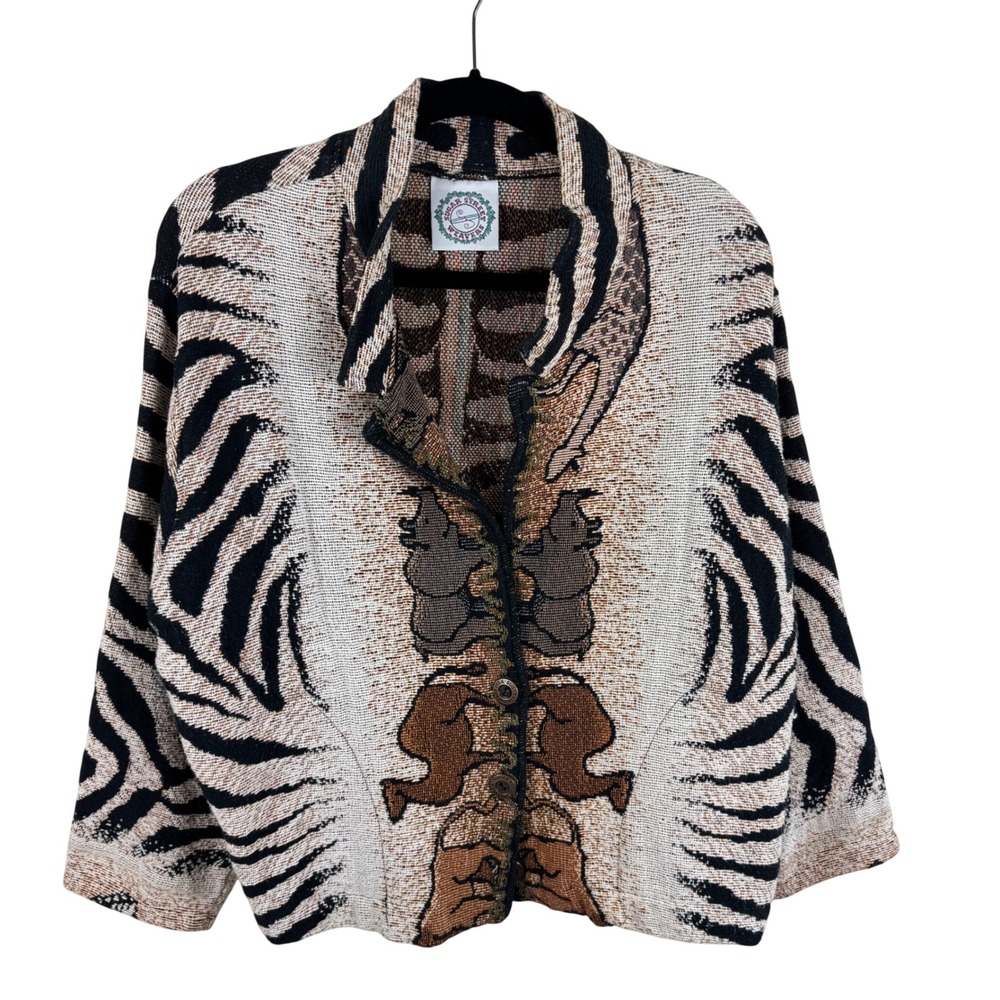 Sugar Street Weavers Vintage Zebra Safari Tapestry Jacket Cotton M L Made in USA